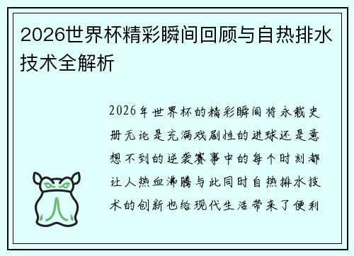 2026世界杯精彩瞬间回顾与自热排水技术全解析